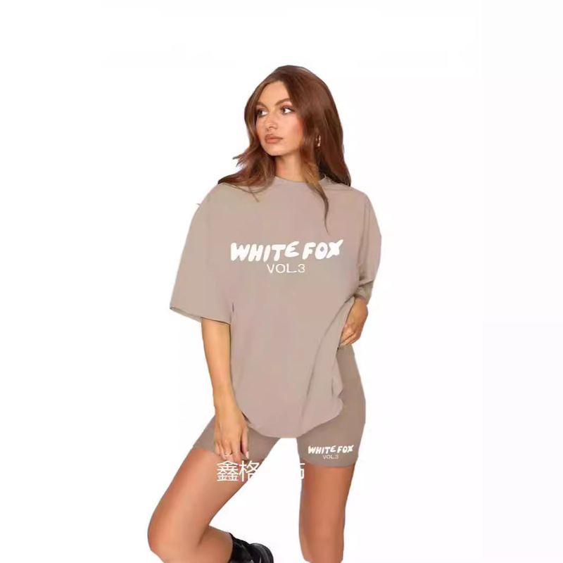 欧米の上着のファッションの潮流のアルファベットの発泡のプリントの女性の通気性のtシャツのタイトな運動の5分のズボンのスーツの女性|undefined