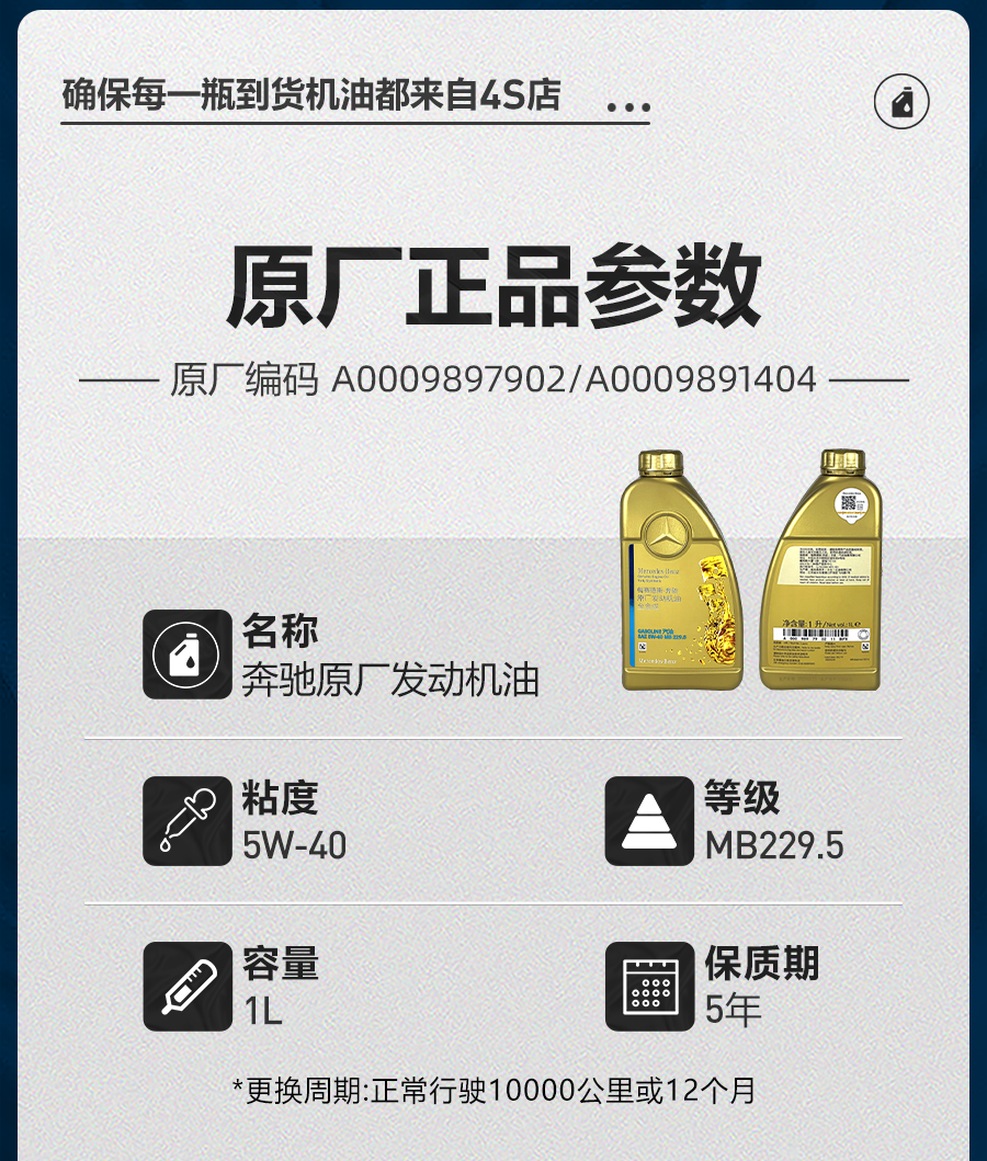 Mercedes-Benz original 5W-40 fully synthetic engine oil suitable for C200E260LGLAGLKGLCGLE engine lubrication