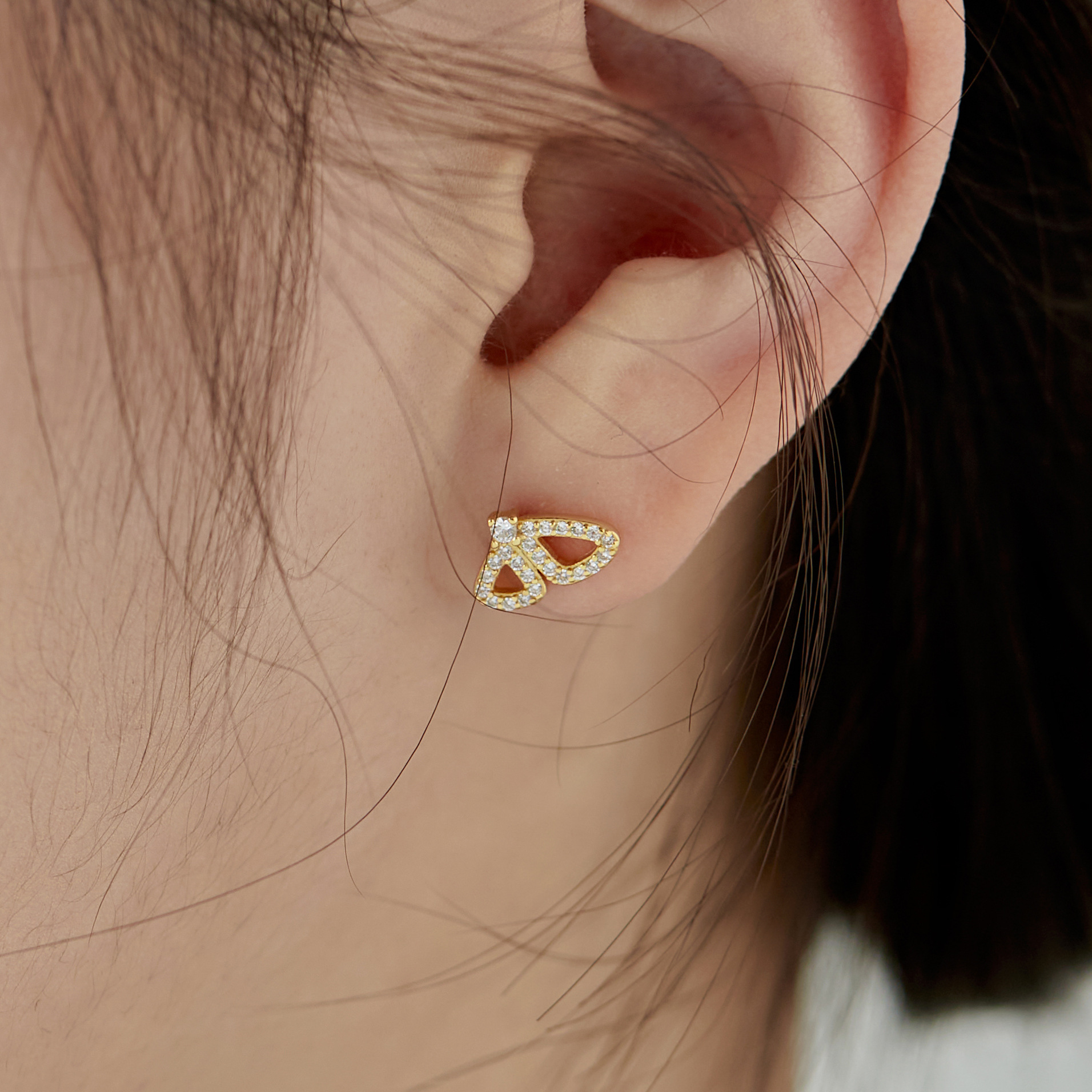 Sweet Butterfly Sterling Silver Plating Zircon Ear Studs 1 Pair