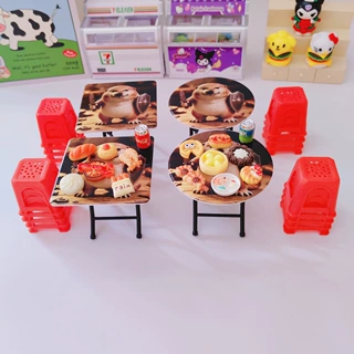 迷你卡通折叠小方桌圆桌微缩食玩摆件娃娃屋过家家玩具场景模型