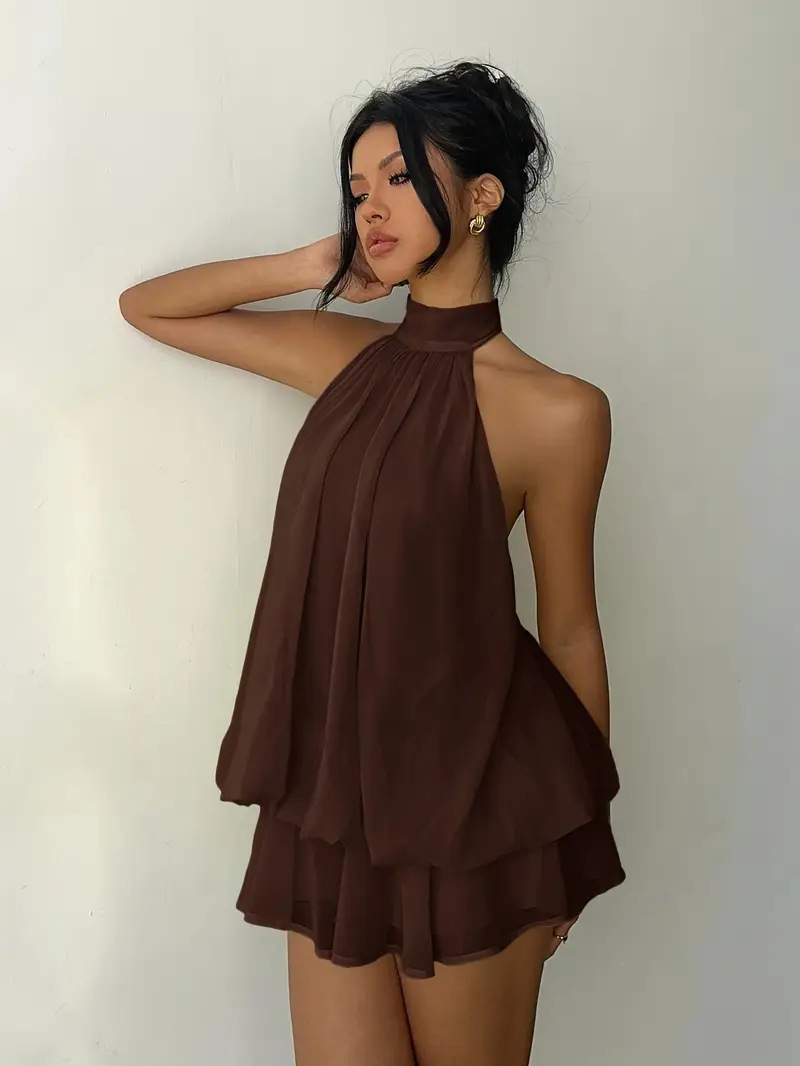 Sexy Mesh Halter Neck Tea Break Dress For Women Summer Beach Vacation Stylish Hot Girl Party Dress_ecoleips.com