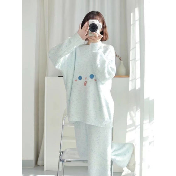 Half Velvet Pajamas Women's Autumn and Winter fleece-lined Thickened Winter Smiling Sweet Coral Velvet Home Clothes suit Can Wear