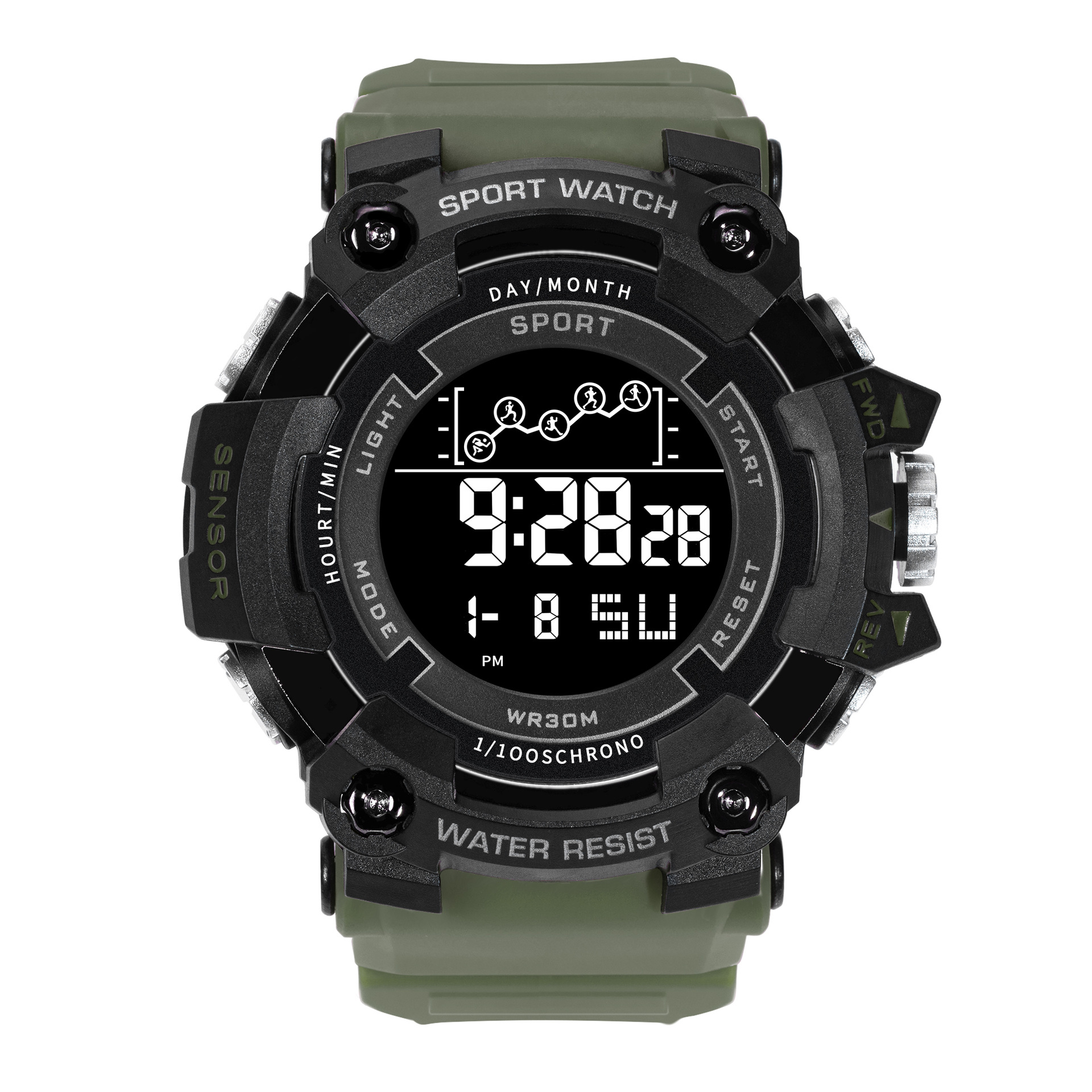 Cross-Border moda versátil multi-funcional reloj electrónico estilo deportivo de los hombres de moda dial grande al por mayor negro Tecnología Reloj