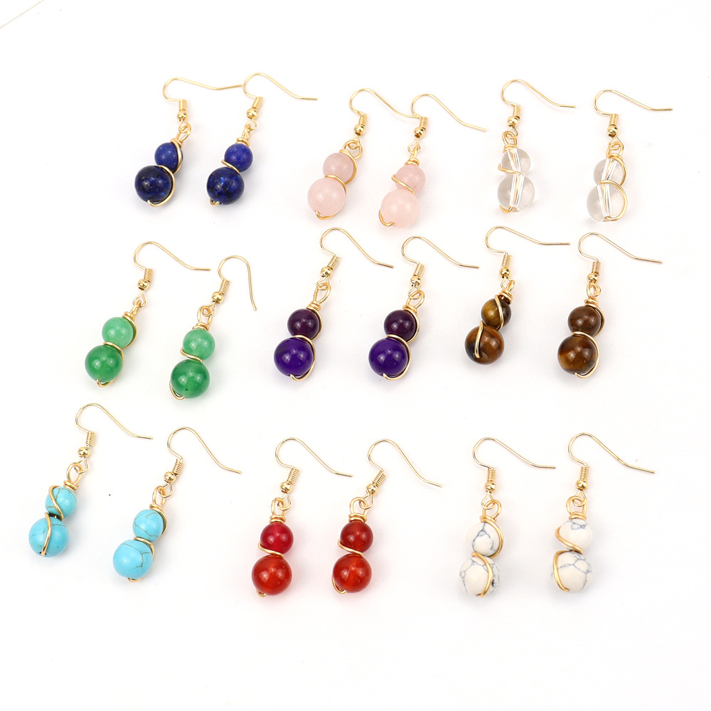 8g Weight Ferroalloy Ear Needle Material Drop Earrings Classification 1 Pair Quantity Holiday, Daily Occasion natural stone, Copper Material Gourd Pattern Women's Gender Beaded Design Casual, Pastoral Style 1 Pair Casual Pastoral Gourd Beaded Natural Stone Copper Drop Earrings 17