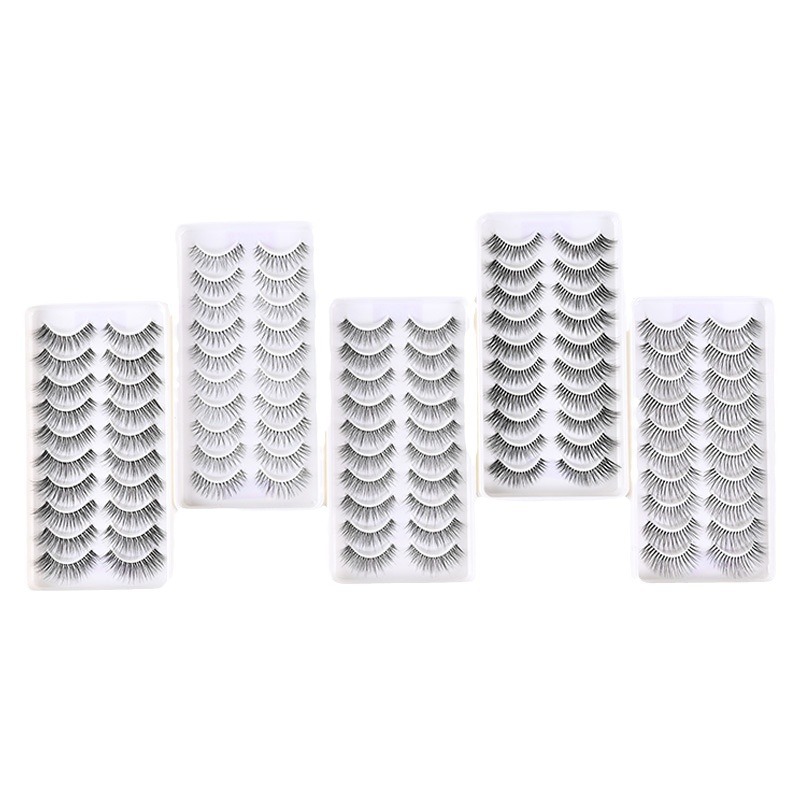 Pestañas Postizas Negras de Tallo Duro para Maquillaje de Escenario, 10 Pares, Estilo Natural y Grueso, Pestañas de Tira Completa, Venta al por Mayor, Estilo de Escenario