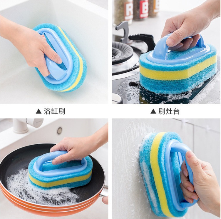 Cepillo de limpieza con mango, limpieza de esponja, limpieza de cocina, mayor espesor, limpieza de azulejos, cepillo de baño, cepillo de olla, cepillo de piscina