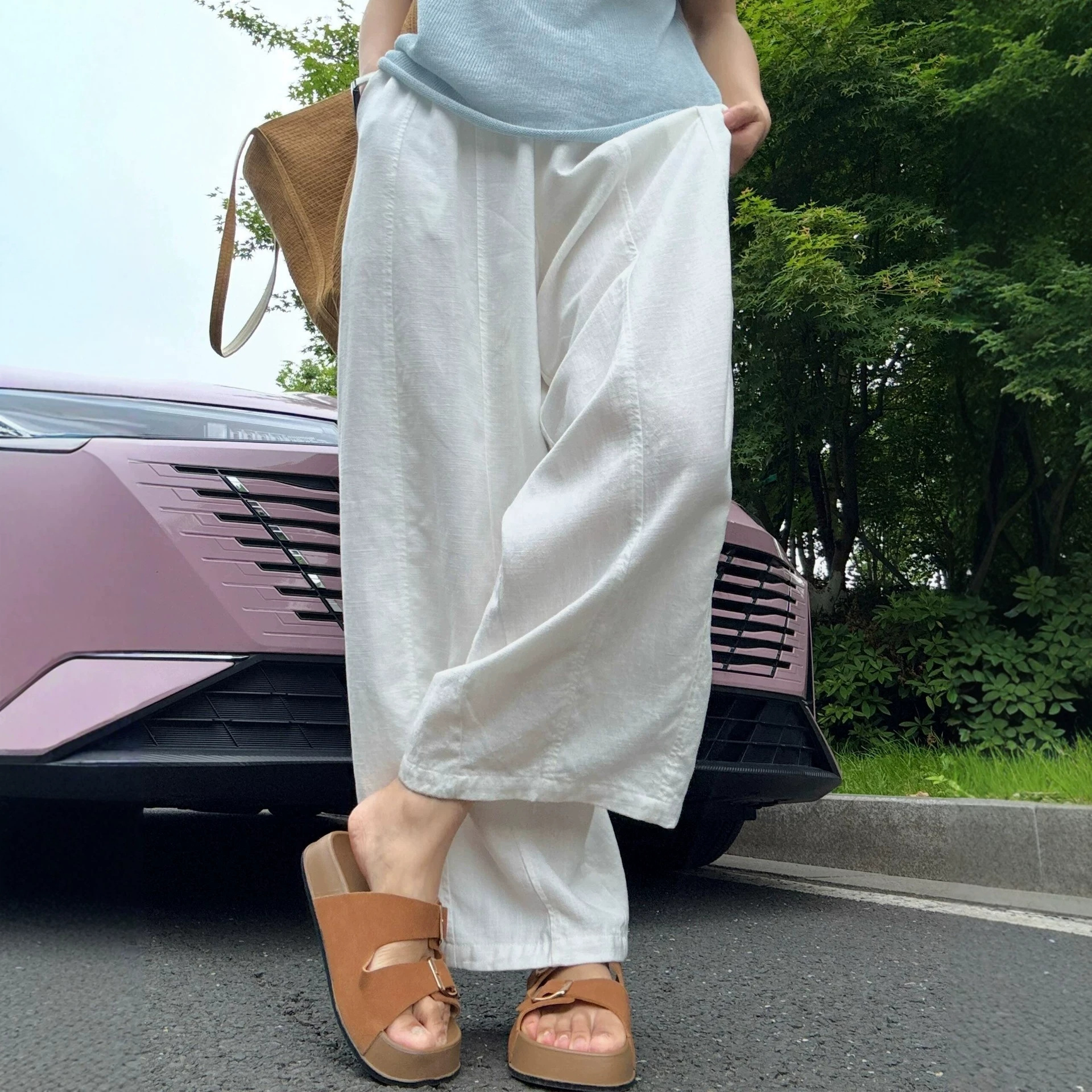 Pantalón tiro alto casual blanco