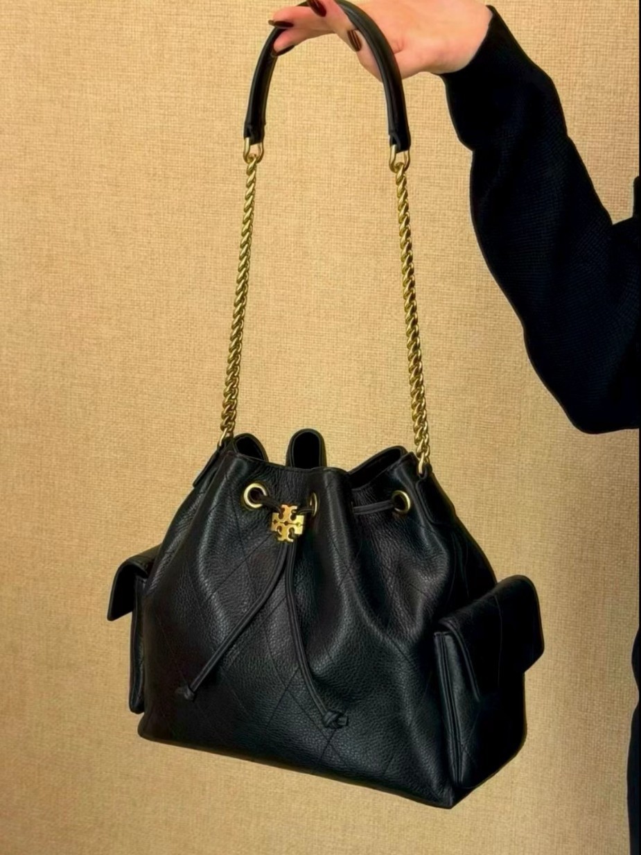 Qadın Denim Bucket Çanta, Zəncirli və İp Bağlamalı Crossbody Model