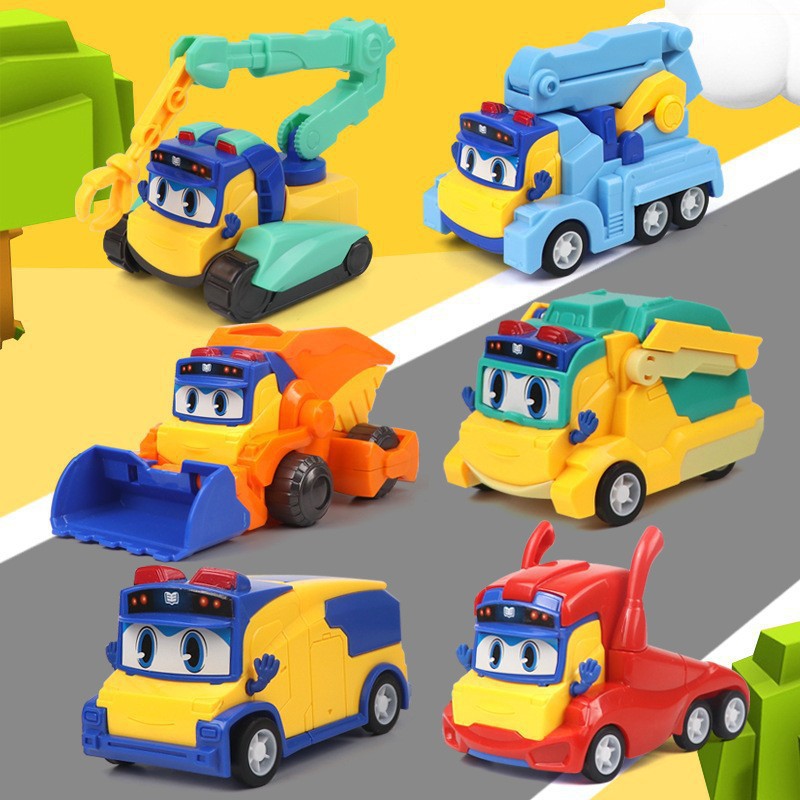 Authentic Variety School Bus Q Version Engineering Vehicle Doll Machine Pull Back Car Cake Baking Ornament Gashapon Machine Toy