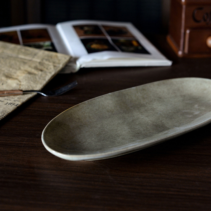 〖Medieval Oval Long Plate〗Wild Style Fish Plate Retro Long Plate Cold Dish Plate Japanese Sushi Plate Ceramic