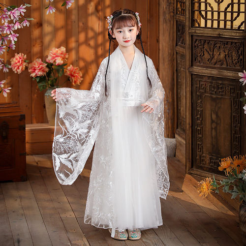 White fairy Hanfu white girls super fairy hanfu ancient Chinese fairy temperament model show cosplay phtoos shooting princess dress outfit Ru skirt