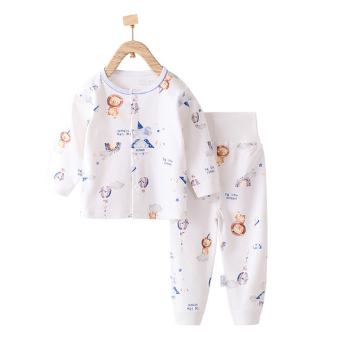 Baby's spring and autumn set, cotton interlining children's high-waisted belly protection autumn clothes, cotton interlining sweater autumn style