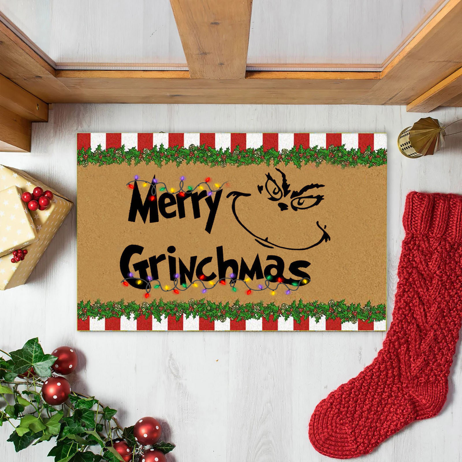 En stock Grinch alfombra del piso transfronterizo alfombra de Navidad alfombra de puerta de vacaciones verde payaso alfombra del piso