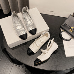 淺口單鞋女2024年春秋新款miu家低跟復古一字帶法式瑪麗珍單鞋女