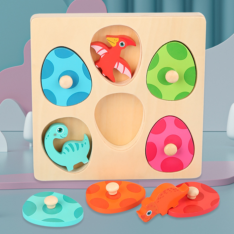 Weiwei Tiger Wood juega con el rompecabezas de huevos de dinosaurio para niños 3 ~ Juguetes educativos interactivos para padres e hijos con tabla de agarre tridimensional de educación temprana de 6 años