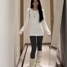 白色中长款长袖t恤女2025新款春秋冬内搭外穿打底衫修身辣妹上衣