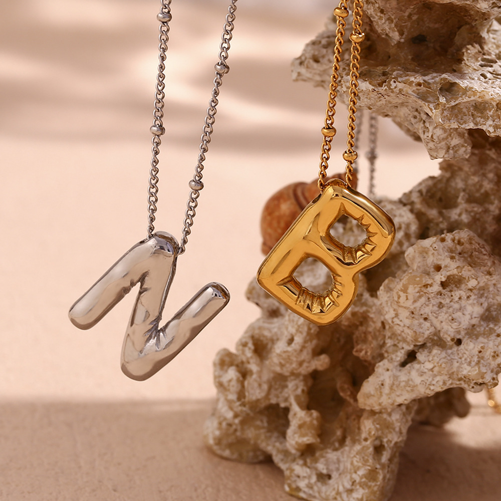 Holiday, Daily Occasion 316L Stainless Steel Material Letter Pattern PVD Coated Real Gold Plated Letter 316L Stainless Steel Simple Style Waterproof Non Tarnish Surgical Steel 316L Stainless Steel Pendant Necklace