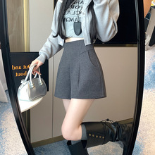 2025秋冬新款毛呢短裤女爆款高腰显瘦韩版阔腿a字裤