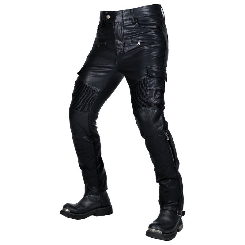 Pantalones de montar de motocicleta VOLERO para hombres y mujeres Knight motocicleta Slim pantalones de cuero casual retro resistente a la caída pantalones de cuero a prueba de viento