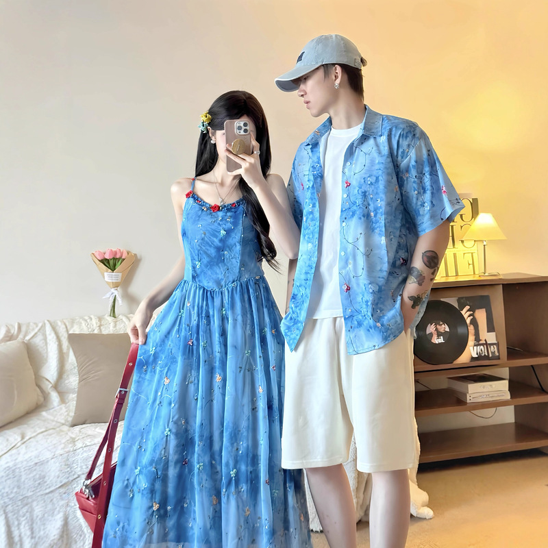 Bali Travel Couple Outfits Summer New Beach Design Floral Sleeveless Camisole Women's Dress Shirt Bali Travel Couple Outfits Summer New Beach Design Floral Sleeveless Camisole Women's Dress Shirt