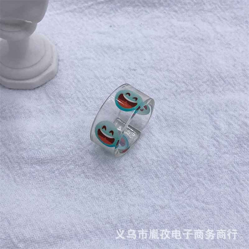 Nuevo anillo de humor de expresión de resina acrílica transparente divertido personalidad colorido estilo ins divertido apilado anillo conjunto