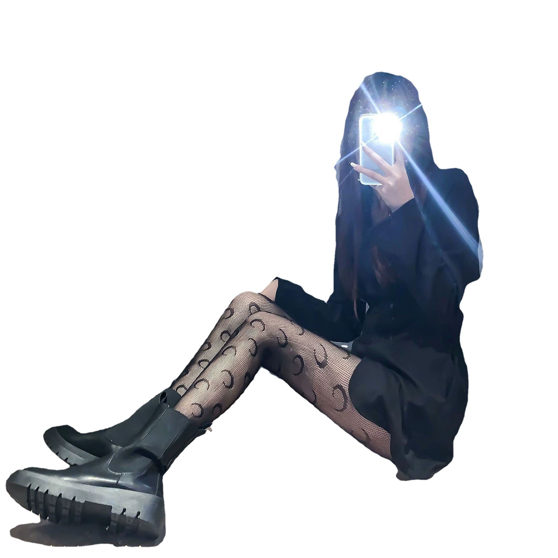 Собранные носки-сети Fishing net socks Flower hollow bow JK socks, полумесяц сетка сверление сексуальные чёрные шелковые колготки женские