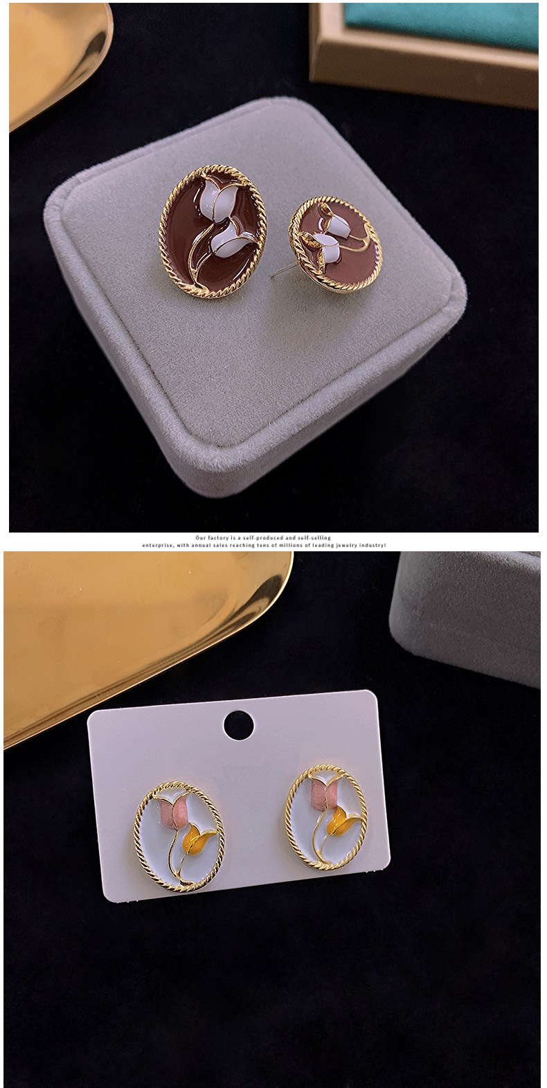 1 Pair Retro Flower Alloy Enamel Women's Ear Studs display picture 3