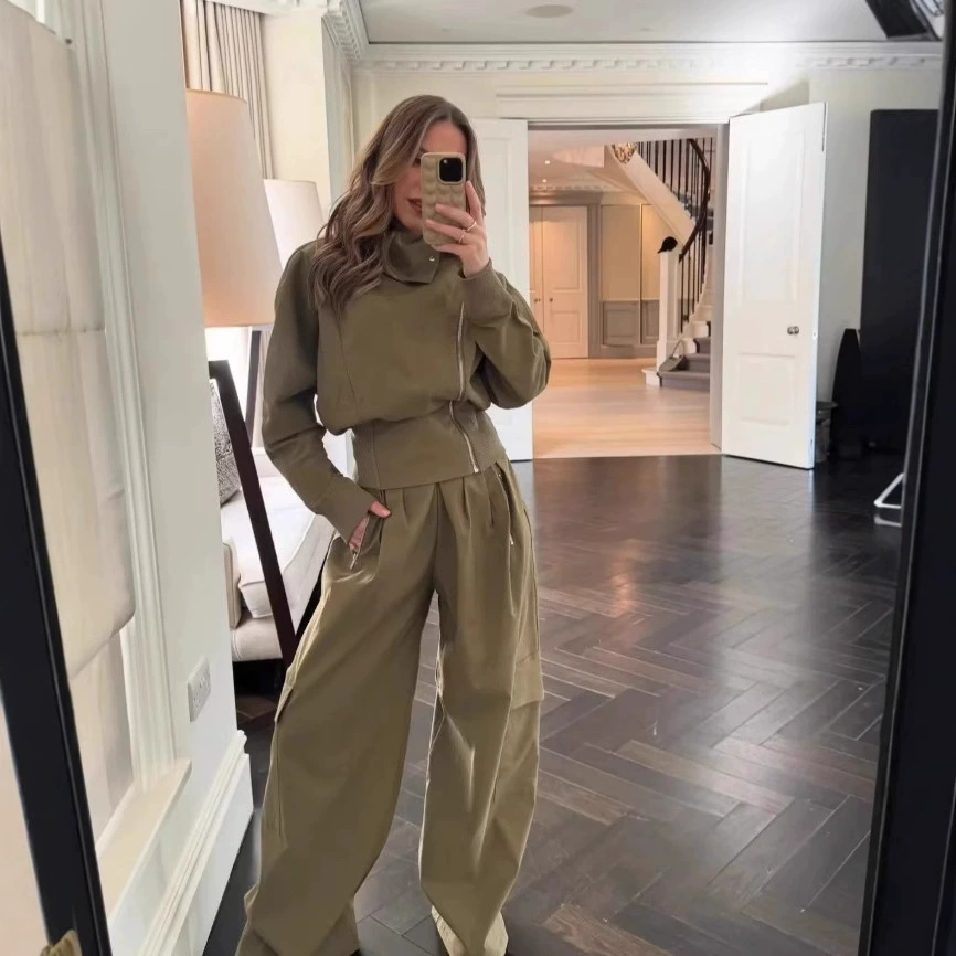 Трансграничные эксклюзивные европейские и американские женские AliExpress INS Взрывающийся летучая мышь с длинным рукавом с вертикальным вырезом минималистский пиджак пиджак комбинезон брюки