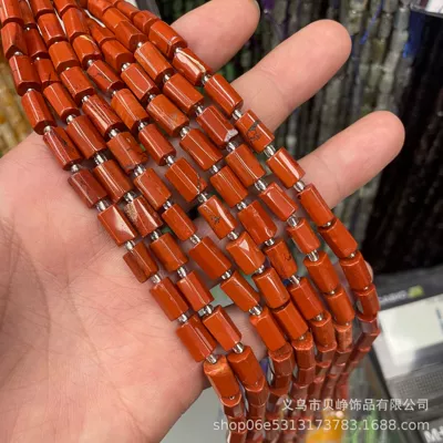 natural stone cut round tube, Zərgərlik ara hissələri - 27redstone-8x11mm-pillar-beads-approx-15-beads-per-strand-short-style