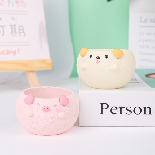 Dudu Soft Cute DIY Mini Potted Cute Pet Resin Flower Pot Ornament Creative Office Desktop Decoration