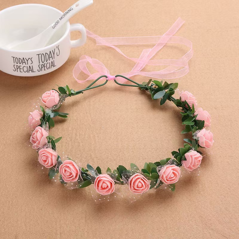 거품장미 12송이와 녹색잎 리본 [플레쉬핑크]