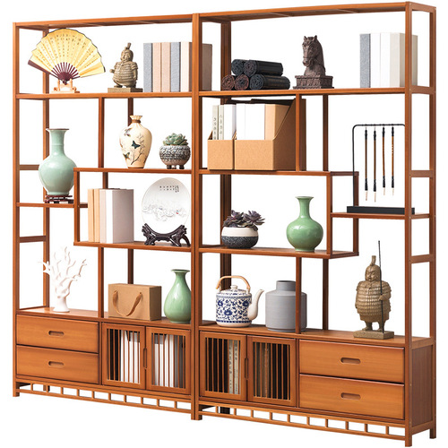 Bogu rack ornaments new Chinese style Duobao Pavilion tea cabinet display tea room teapot set Nanzhu imitation antique storage rack