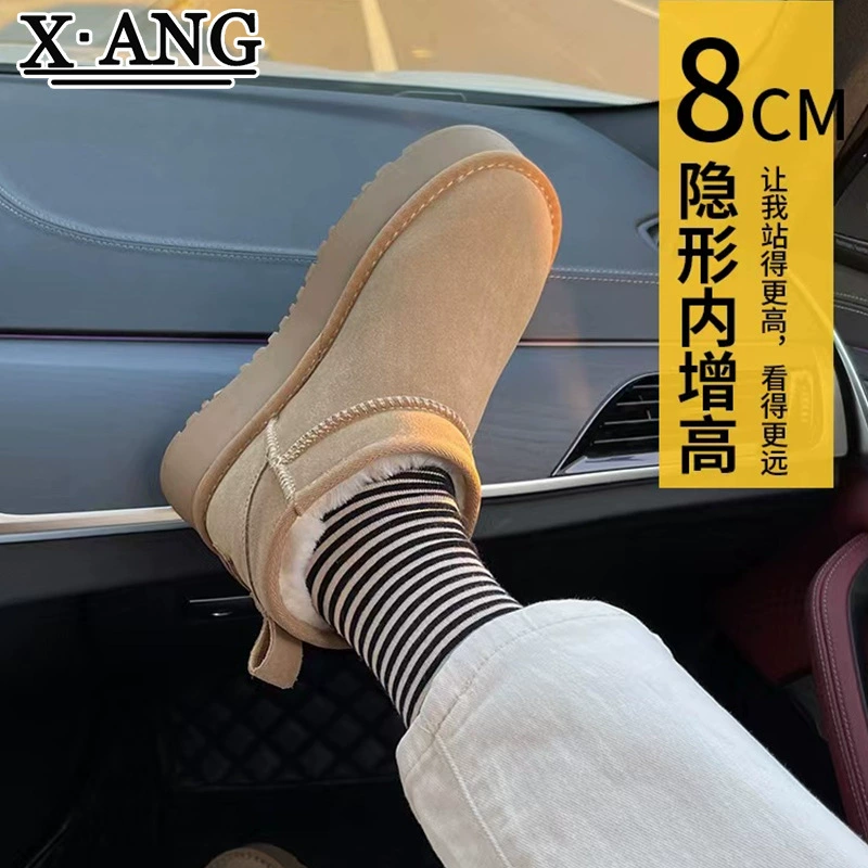 Женские зимние сапоги на толстой подошве, зимние универсальные теплые туфли с хлопковой подкладкой в Корейском стиле на флисовой подкладке, короткие кожаные сапоги потайного кроя