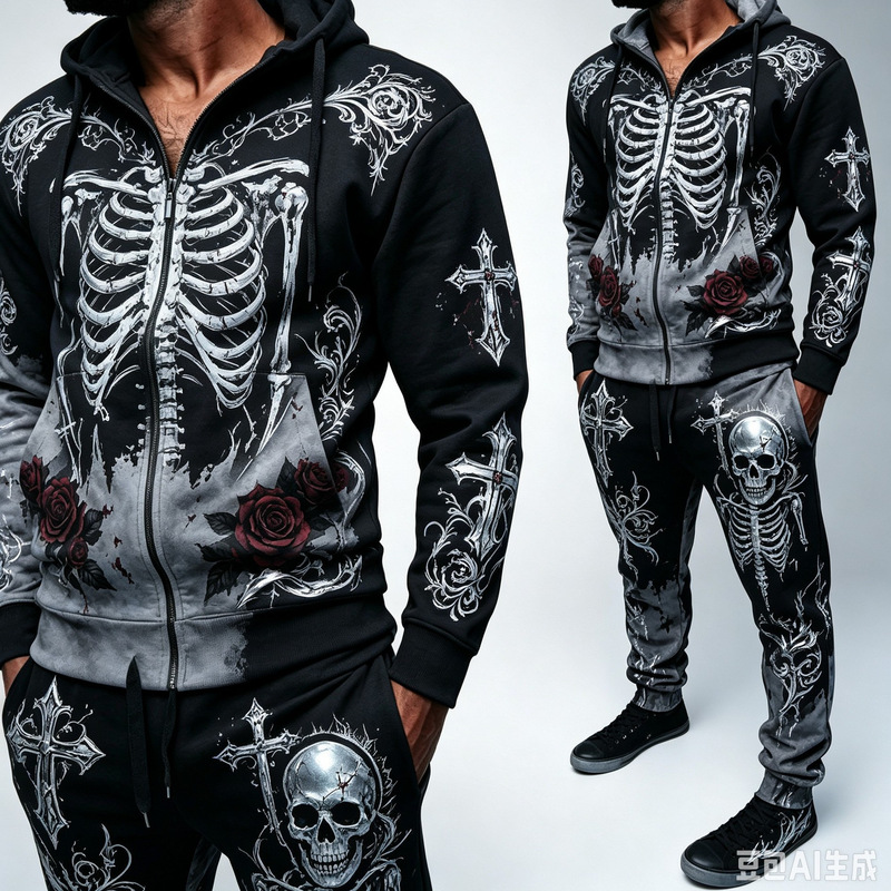 LAZADA New European and American Halloween Horror Skull 3D Digital Print Hooded Zipper Jacket Set LAZADA New European and American Halloween Horror Skull 3D Digital Print Hooded Zipper Jacket Set