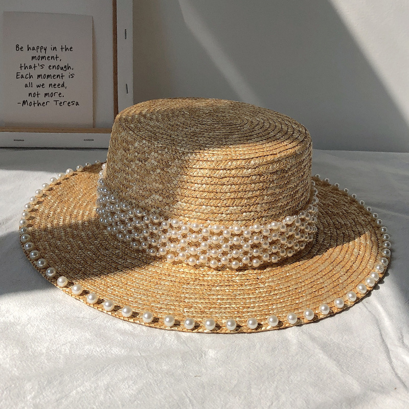 1260g Weight Sun Hat Hats Type Casual, Outdoor Occasion Straw Material Solid Color Pattern Summer Season Women's Gender Pearl Design Elegant, Simple Style Style Big Eaves Rim Women's Elegant Simple Style Solid Color Pearl Big Eaves Sun Hat 5