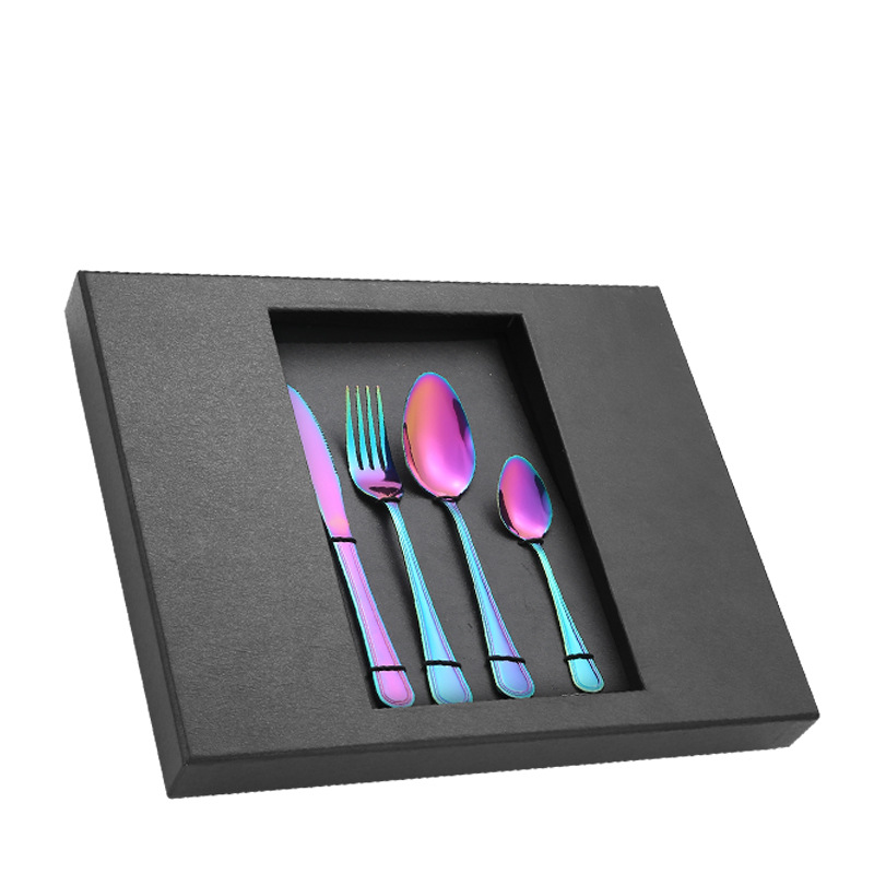 Juego de vajilla de acero inoxidable Amazon TikTok 20/24 piezas 1010 caja de regalo de cuatro piezas principales traje de cuchillo, tenedor y cuchara de comida occidental