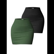 C 73611 Stretch Ribbed High Waist Mini Skirt ������������ȹ