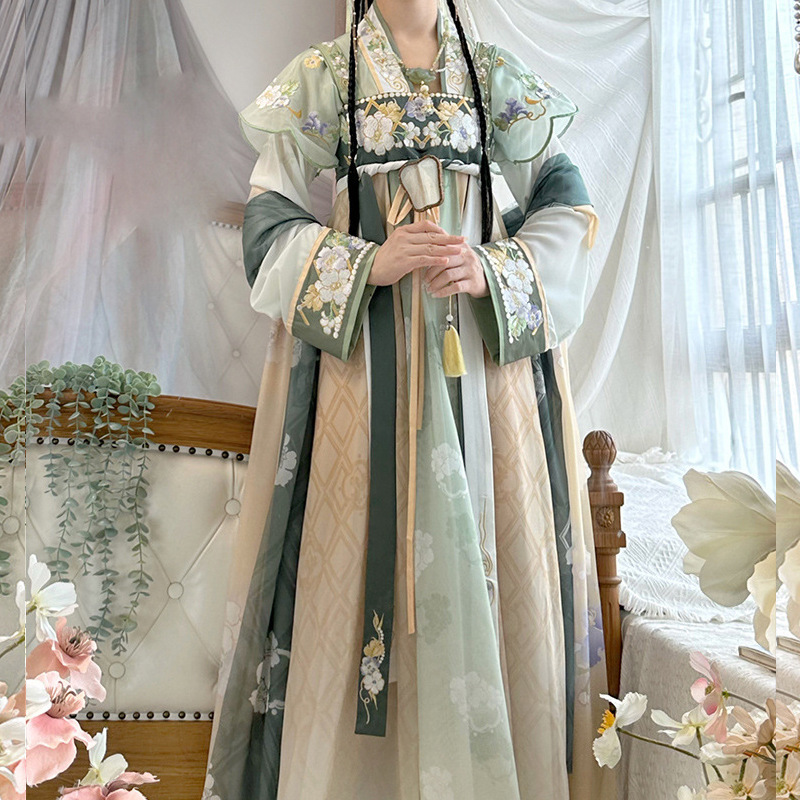 唐制齐胸襦裙汉服女新款汉元素成人印花中国风改良超仙气古装套装