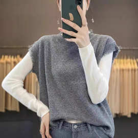 跨境流苏慵懒无袖针织衫上衣女2025马甲打底设计马甲宽松时尚圆领