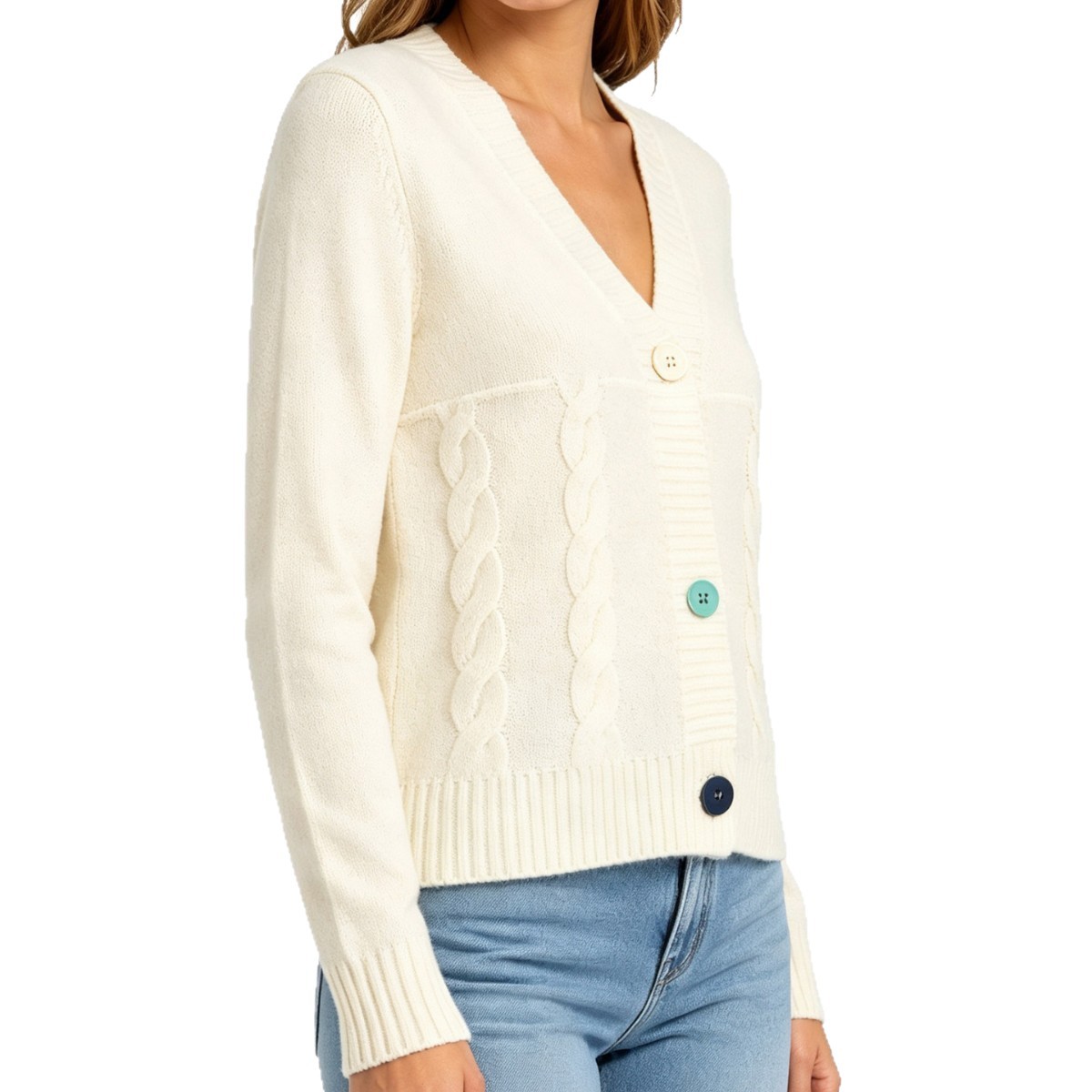 Colorful buttons V-neck twist knitted cardigan women's short soft waxy long-sleeved sweater coat autumn and winter versatile top