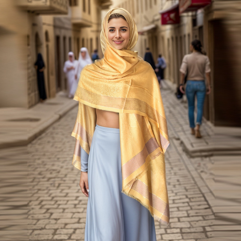 Solid color striped silk scarf square scarf high sense exotic wind sunscreen bag head scarf casual large silk scarf_voghion.com