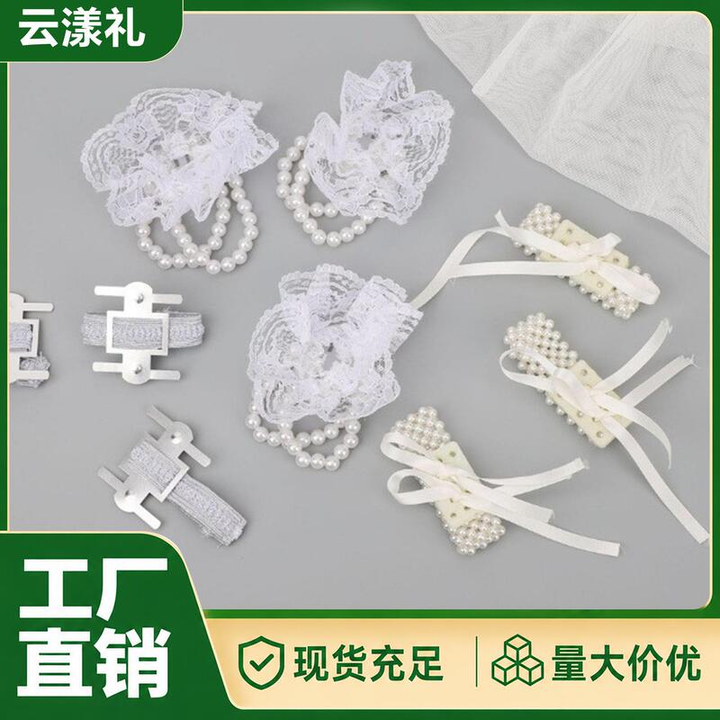 Bridesmaid wrist corsage with a high-end feel, DIY forest-style pearl chain, lace elastic band, wedding wristband flower, bride's wrist corsage