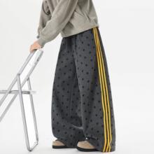 5XL 美式三条杠粉色星星运动裤男休闲裤情侣款卫裤裤子 K9233-P45
