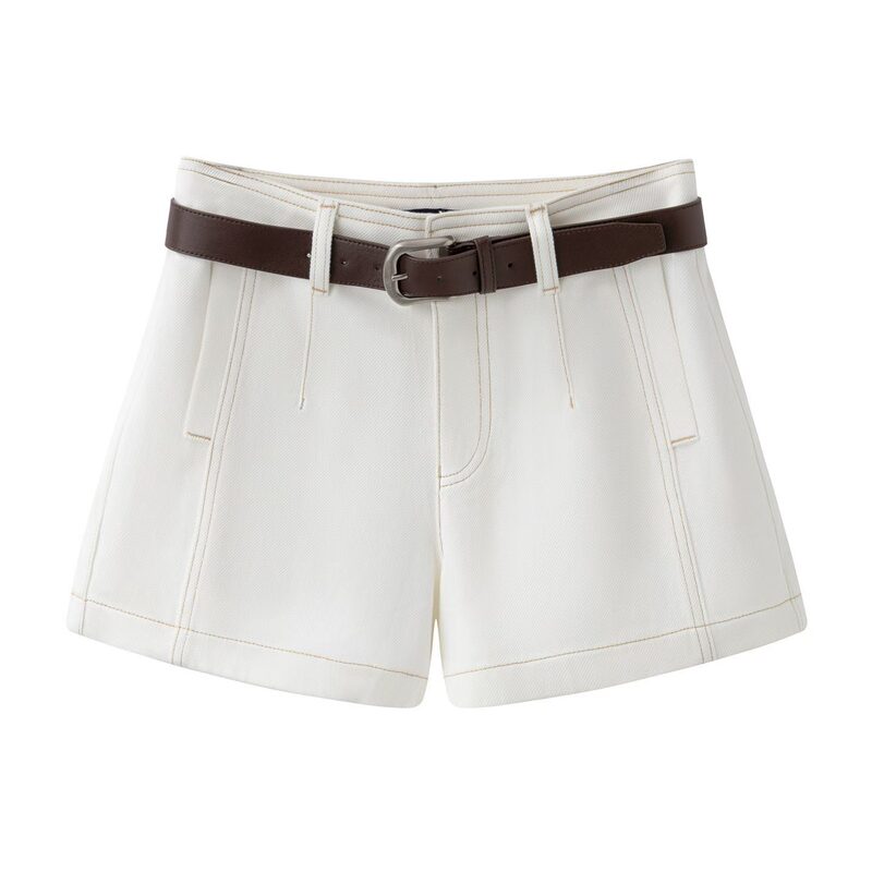 In Stock 2026 Summer New Product High-Waisted Casual Straight Denim Shorts with Belt Br332110