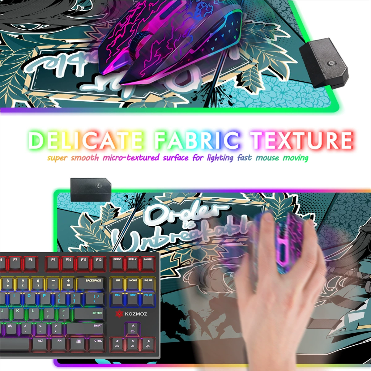 Игровой коврик JIT E-Sports Zero с LED-подсветкой RGB, сверхбольшой, грязеустойчивый, аниме настольный коврик