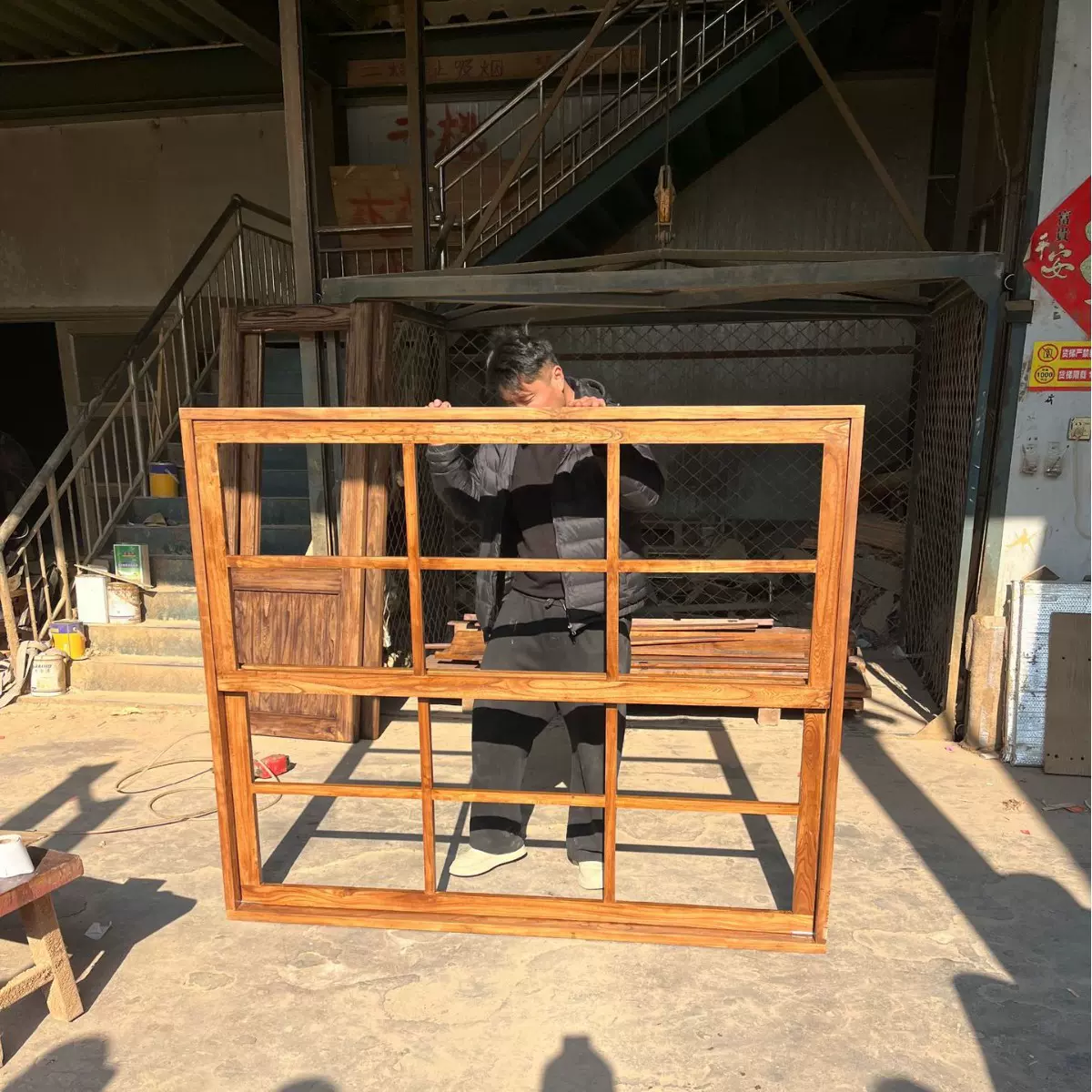 老榆木上下翻窗户复古原木窗室内厨房隔断折叠窗原木窗户