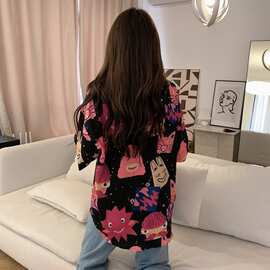 印花衬衫女复古港味4044夏ins潮小众锁骨上衣心机设计感短袖衬衣