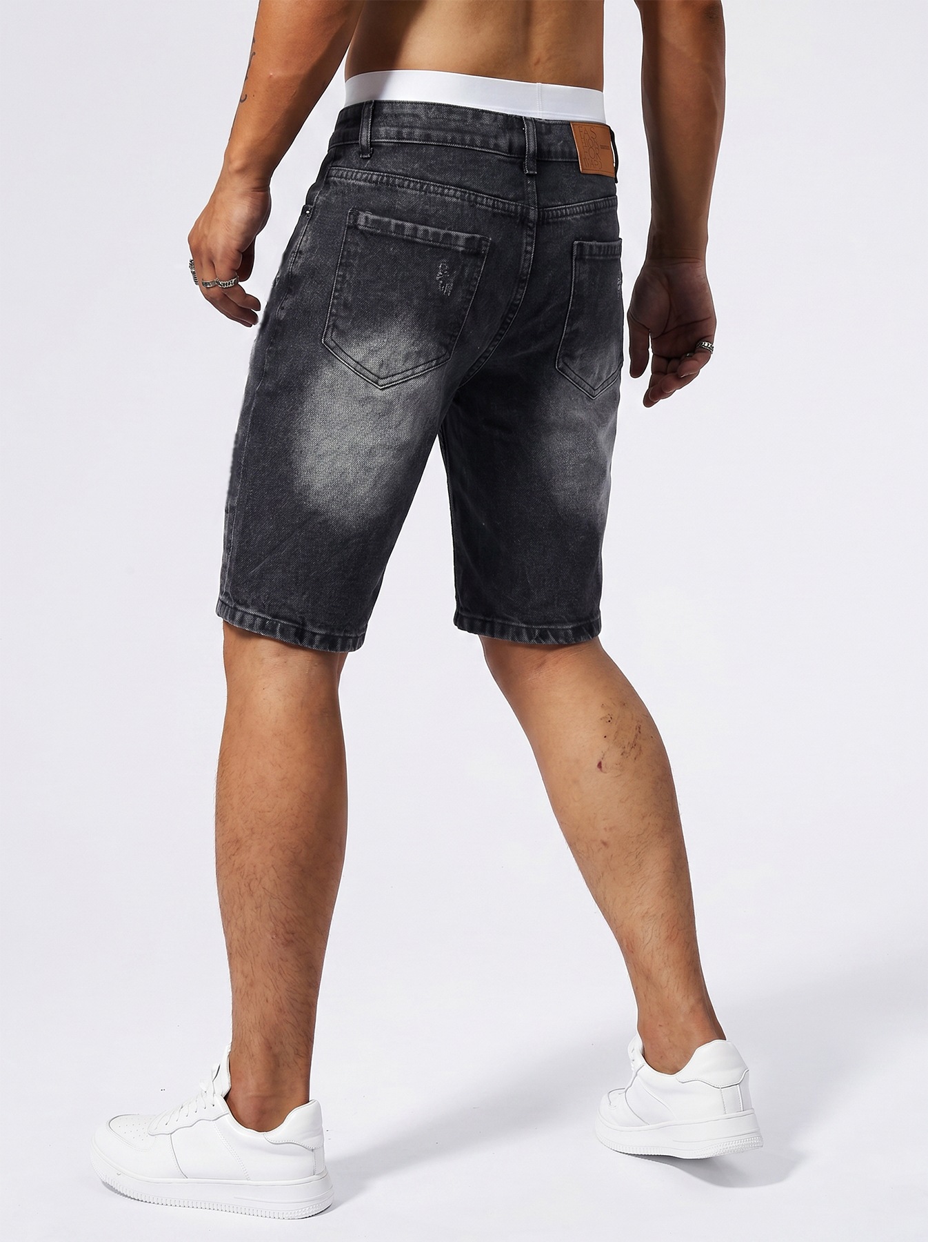 Men's Distressed Denim Shorts All-Seeing Eye Print American Streetwear Style Summer Baggy Cargo Jeans_viptrois.com