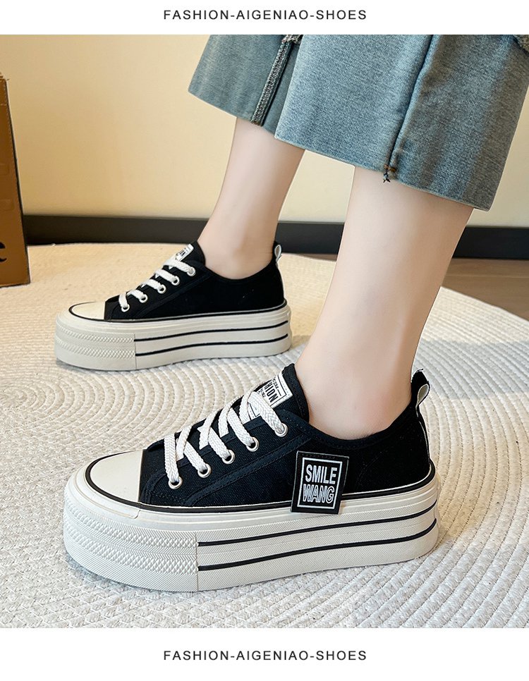 Women's Letter Graphic Platform Canvas Shoes - Image 8