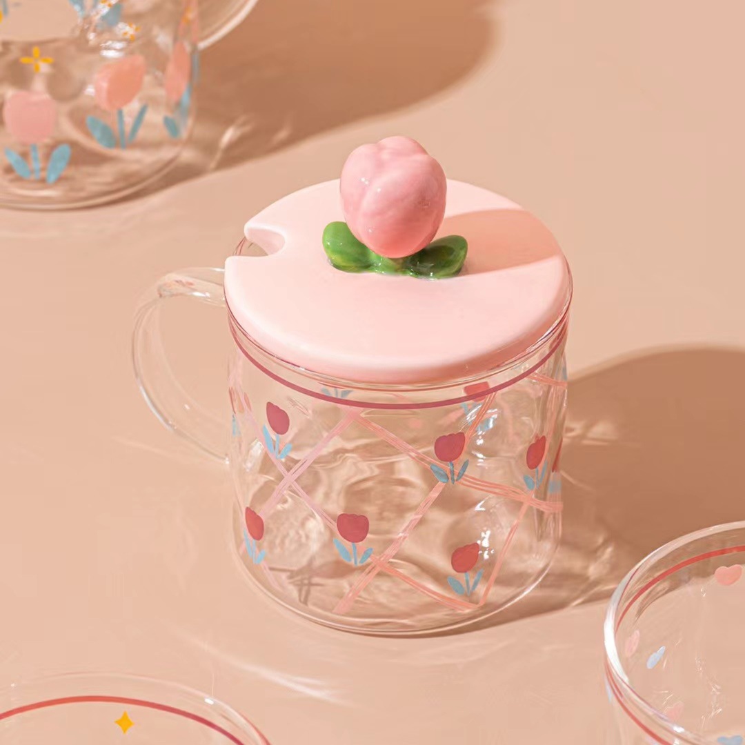 3D Flor de cerámica taza con tapa cuchara regalo personalizado japonés beber café